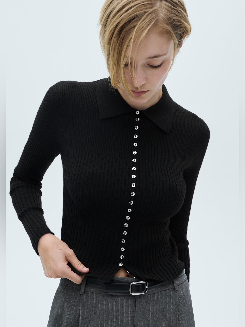 Mango Black decorative button sweater NWT